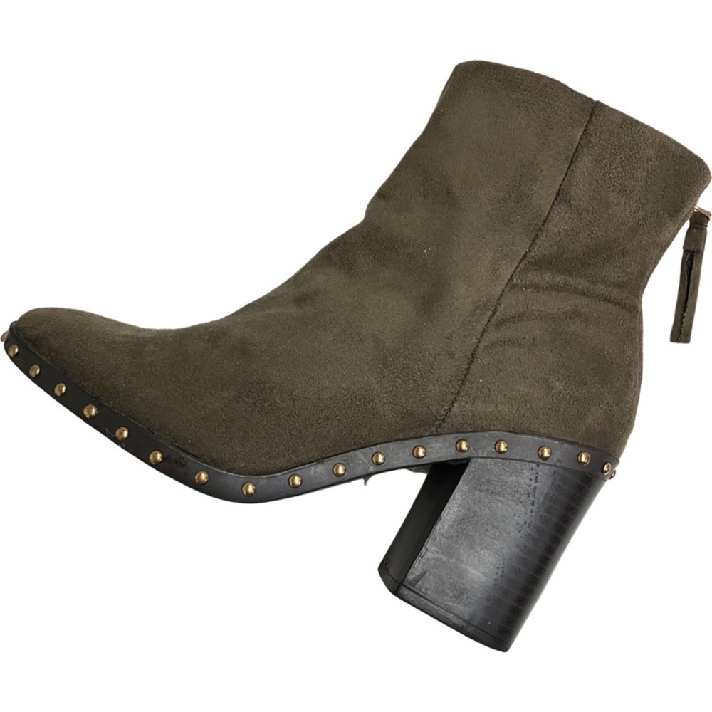 Vtg Y2k Boho Hippie Gypsy Forever 21 Faux Suede Studded Booties SZ 7 Olive Green